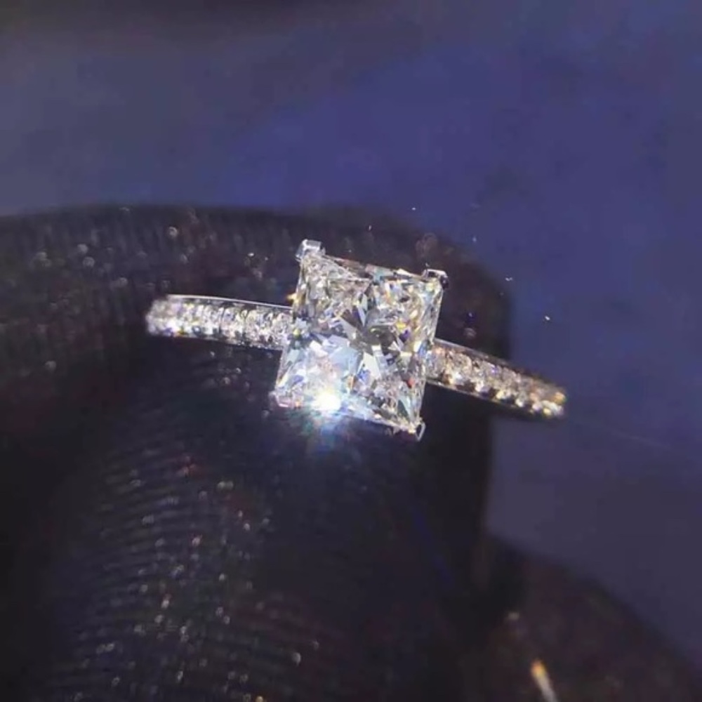 Princess Cut 925 Silver 0.76Ct Engagement CZ Ring - Picture 7 of 15
